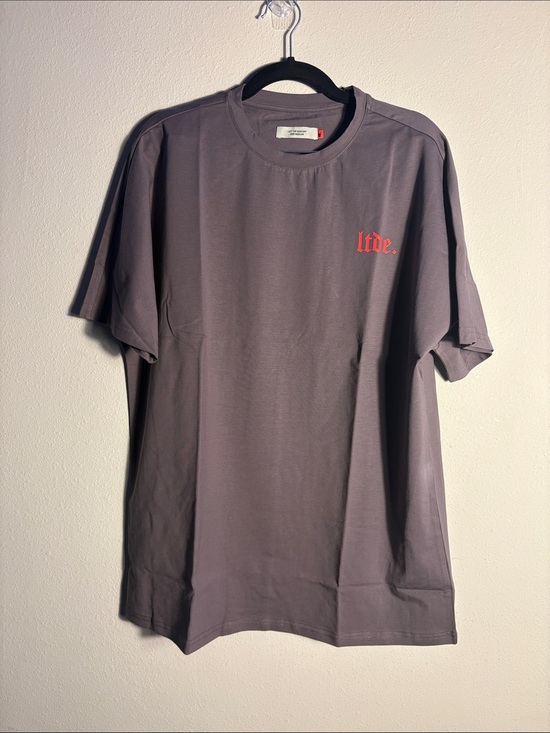 let the dog eat Other - tde. Men's Charcoal Short Sleeve Crewneck T-Shirt with Red Logo